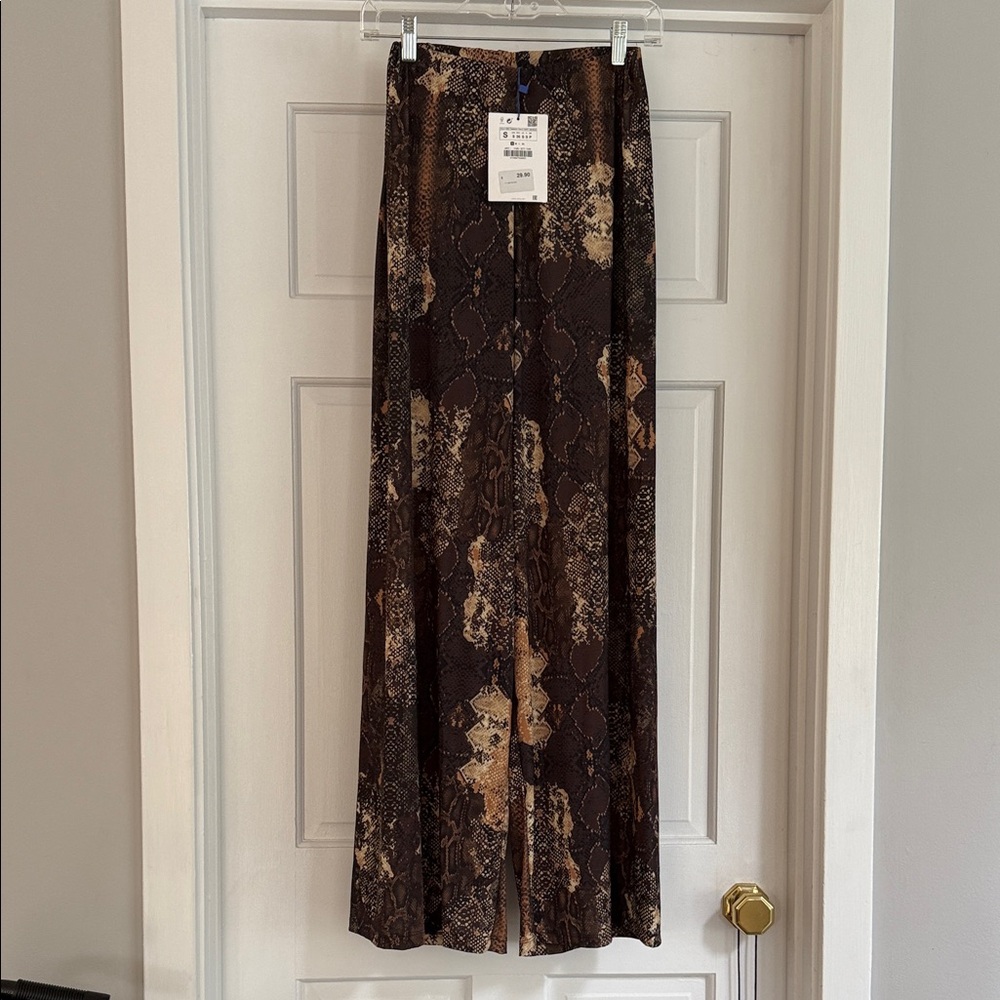 Zara Wide-Leg Pants in Brown Snake Print
